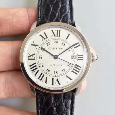 까르띠에 롱드솔로 화이트 Ronde Solo De Cartier SS TWF 1:1 Best Edition White Dial on Black Croco Strap A2892